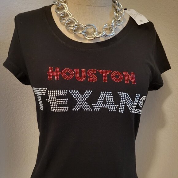handmade Tops - Women Houston Texans Football Rhinestone Game Shirt Scoop neck short sleeve